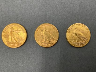 null Lot de 3 monnaies de 10 Dollars "Indian Head" de 1910, 1912 et 1932