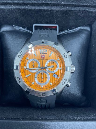 null SWISS MILITARY Immersion quartz watch, round dial, orange back, chronograph...