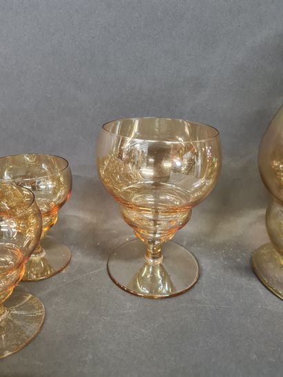 null Part of service out of blown and coloured glass including: 9 wine glasses, 3...