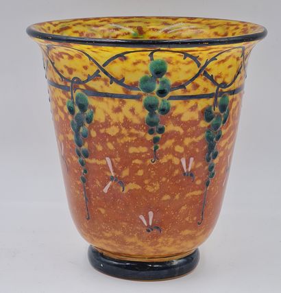 null Marcel GOUPY (1886-1954), Art-Deco style glass vase with flocked motifs in orange...