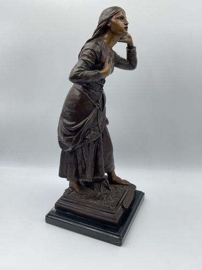  Henry Étienne DUMAIGE (1830-1888), Jeanne D'Arc, Sculpture en bronze à patine brune,...