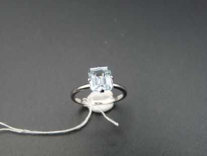 null 18K (750/oo) white gold ring centered on a rectangular cut aquamarine (tiny...