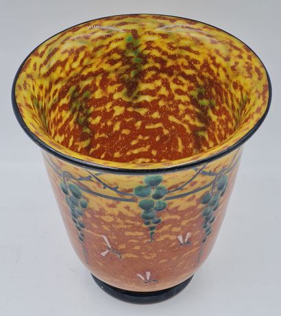 null Marcel GOUPY (1886-1954), Art-Deco style glass vase with flocked motifs in orange...