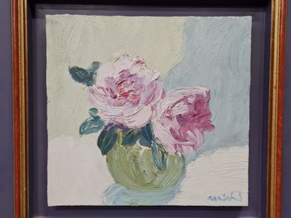 null Roger MÜHL (1929-2008), Bouquet de pivoines, Huile sur toile , Signée en bas...