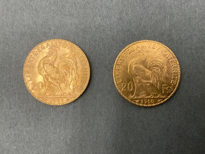 null Lot de 2 Monnaies 20 Francs or 1909 et 1910