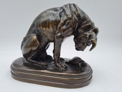  Henri Alfred JACQUEMART (1824-1896), Le Chien et la Tortue, Sculpture en bronze...