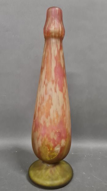  In the taste of DAUM NANCY, Piriform vase in glass paste, marbled decoration in...
