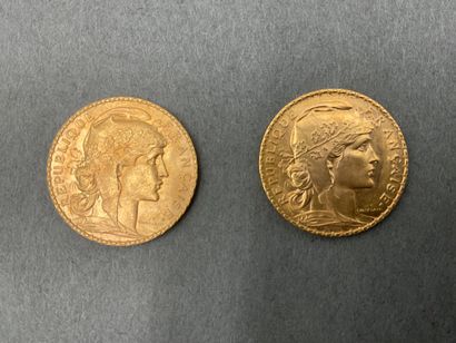 null Lot de 2 Monnaies 20 Francs or 1909 et 1910