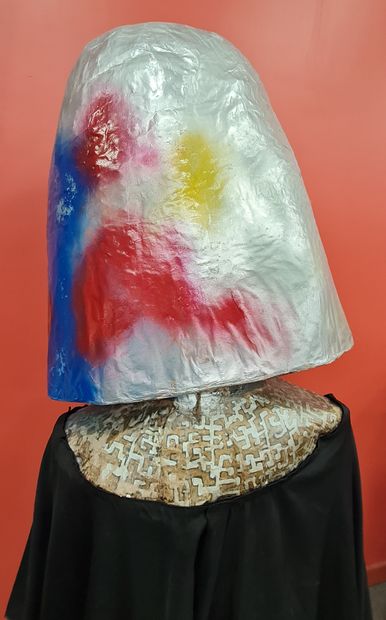 null Giant carnival head in boiled cardboard and fabric representing a helmeted soldier,...