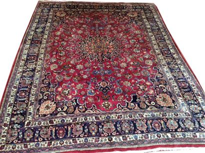 null IRAN, hand-knotted woolen KACHAN carpet with floral decoration and central rosette...