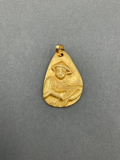 null Handcrafted pendant in 18K gold 750/°° decorated with an Asian character, Weight...