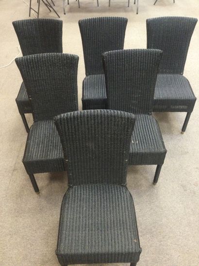 null Set of 6 modern wicker chairs in black H97cm