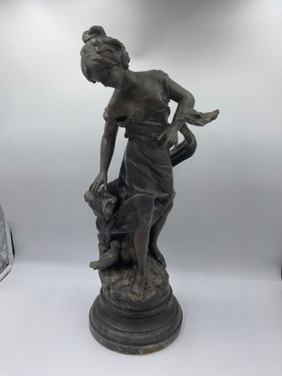  Emile François ROUSSEAU (1853-?), Séduction, Sculpture en régule figurant une femme...