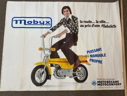  Affiche publicitaire originale années 70 pour la Mobylette "MOBYX" de marque MOTOBECANE-MOTOCONFORT,...