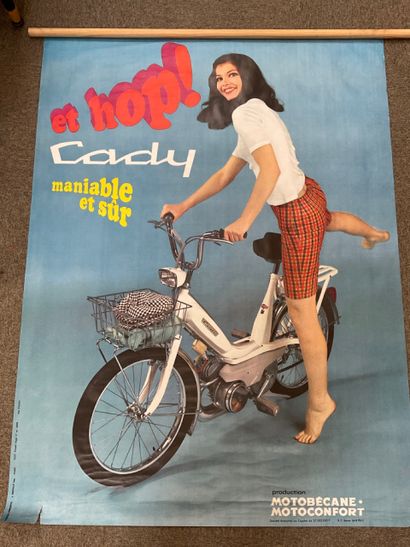  Affiche publicitaire originale années 70 pour la Mobylette "Cady" de marque MOTOBECANE-MOTOCONFORT,...
