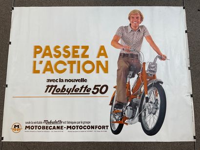 null Affiche publicitaire originale années 70 "Passez à l'action" pour les Mobylettes...