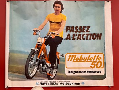  Affiche publicitaire originale années 70, "Passez à l'action" pour les Mobylettes...