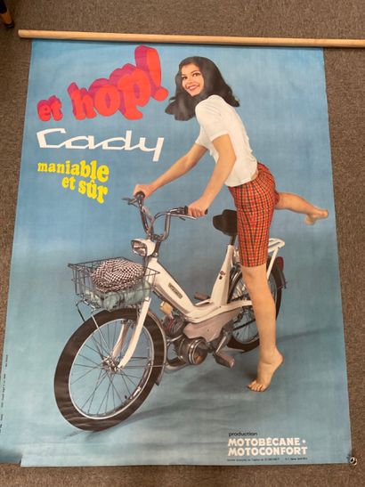  Affiche publicitaire originale années 70 pour la Mobylette "Cady" de marque MOTOBECANE-MOTOCONFORT,...