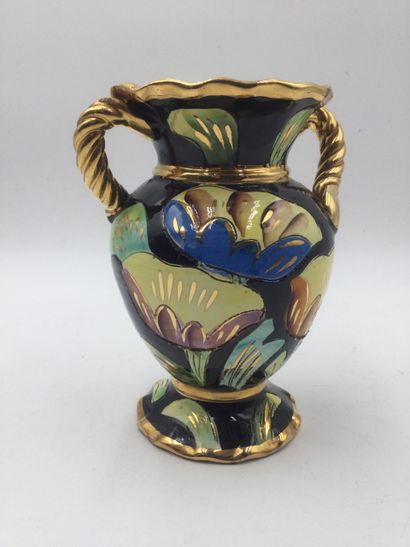null VALLAURIS vase a anses en céramique vernissée polychrome h 18 cm