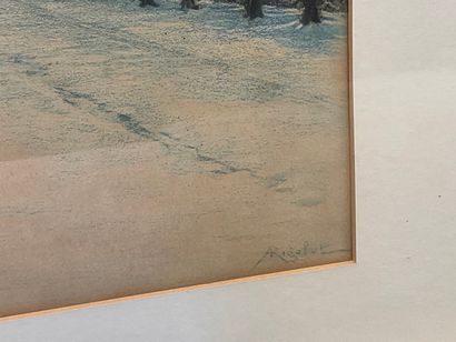 null Albert-Gabriel RIGOLOT (1862-1932), paysage arboré sous la neige, Lithographie,...