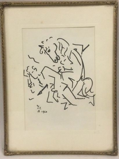 null Jean COCTEAU (1889-1963), Le cheval à la lance, Lithographie, SBG, datée 1960....