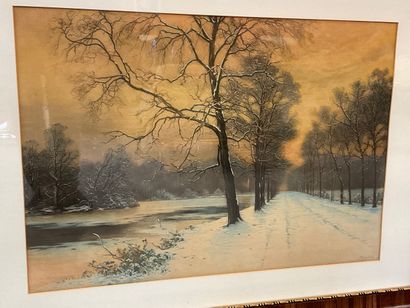 null Albert-Gabriel RIGOLOT (1862-1932), paysage arboré sous la neige, Lithographie,...
