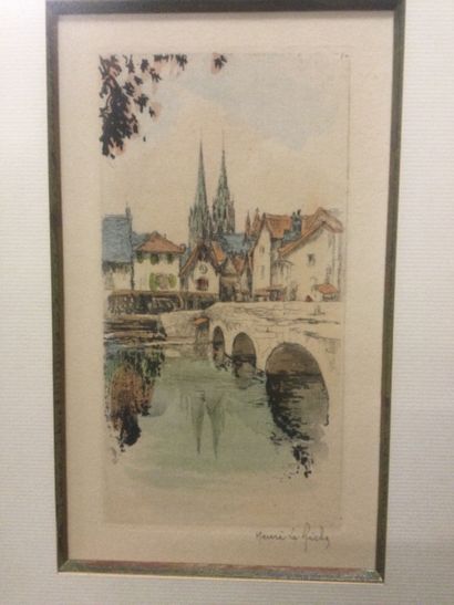 null Henri LERICHE (1868-1944), Vue d'un pont, eau fort, SBD, dim. 20 x 12 cm. Encadrée...