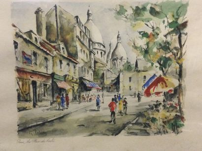 null Pierre Emile Gabriel LELONG (1908-1984), La place du Tertre à Paris, Lithographie,...