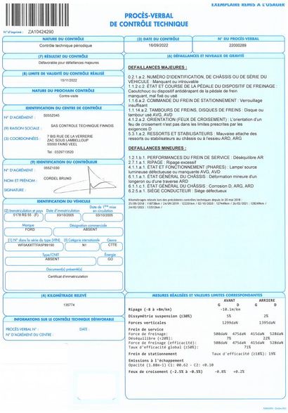 null FORD BENNE 2005, de Genre CTTE, Type FMCXFXFARA, Puissance administrative 8...