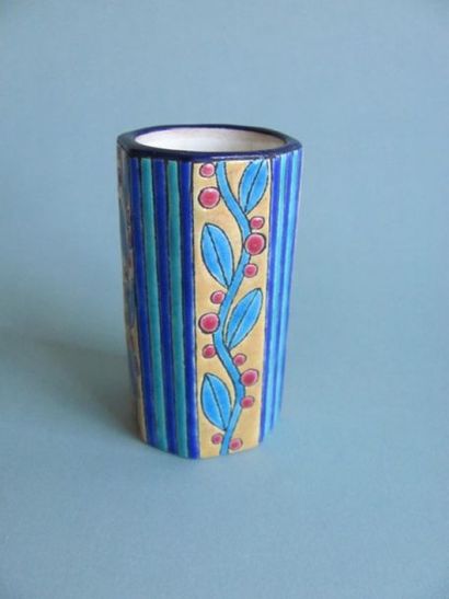 null LONGWY, Vase cylindrique Art Déco - H 9 cm (accident) 