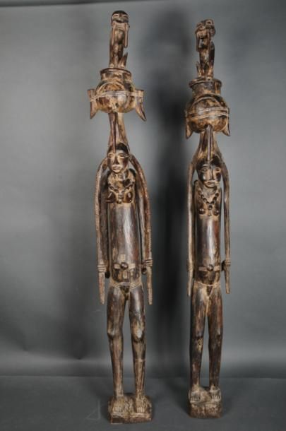 null Deux statues Ethnie Sénoufo. Côte d'Ivoire, vers 1960, H 187