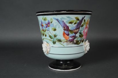 null Cache pot en porcelaine à décor floral et d'oiseau H 22 cm et diam 22 cm