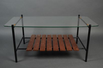 null Jean René CAILLETTE, Table basse en verre et métal- année 1950. Dim 99x50 cm...