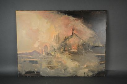 null Christian DELFAUX - HST “Terril en fusion” - 60 x 80 cm 