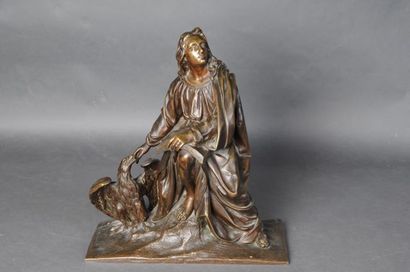 null Bronze à patine brune "Saint Jean" H. 37 - L. 33 cm