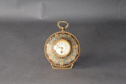 null Pendulette en bronze et émail cloisonné diam. 14 cm 