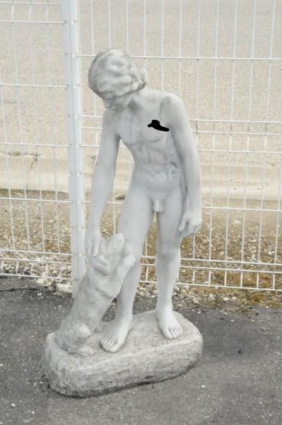 Sculpture en marbre “Jeune garçon et son...