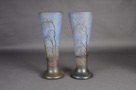 null MULLER FRERES LUNEVILLE - Paire de vases "Paysage lacustre" H. 35