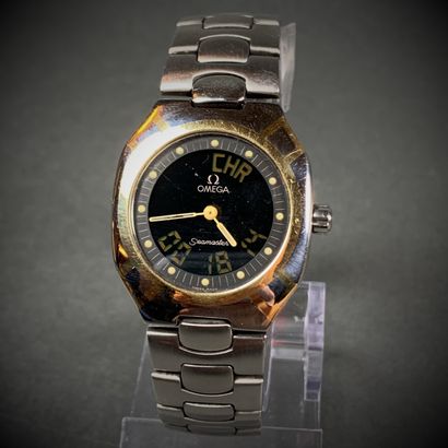 Montre-bracelet OMEGA Seamaster in gold 750 and steel, quartz, black electronic dial...