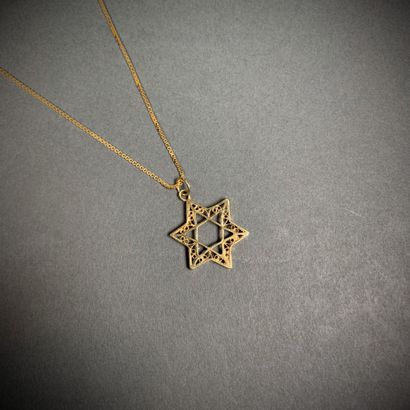 null Chain in yellow gold 750 holding a star of David pendant in yellow gold 585,...