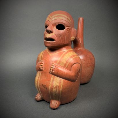 VIRU, Pérou, 200 av. - 200 ap. J.-C Monkey man stirrup vase, 19.5 x 12 x 20 cm. A...