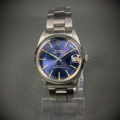Montre-bracelet TUDOR Steel Oyster, hand-wound, blue dial with date window signed...