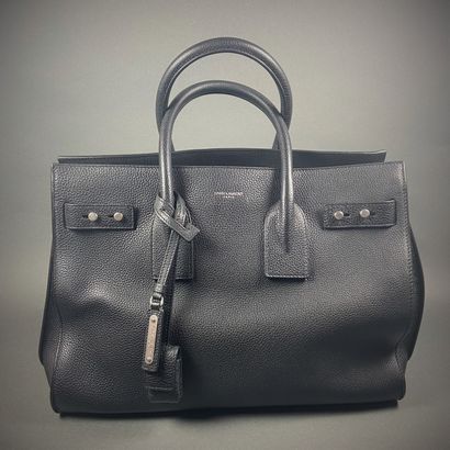 Sac SAINT LAURENT model Day bag in soft black grained leather, silver trimmings,...