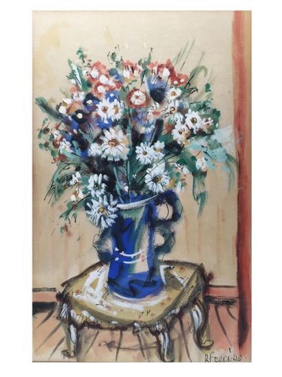 Robert FERRERO « Bouquet de fleurs », aquarelle ( 35.5x22.5 cm). Signé b.d. Encadré....