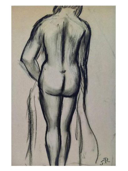 John REITZ, 1899-1982 [CH] «Jeune femme nue vue de dos», dessin au fusain ( 40x27...
