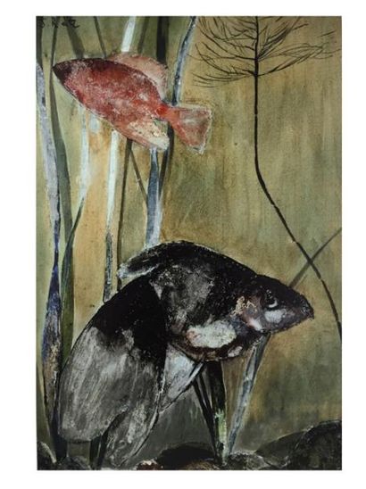 John REITZ, 1899-1982 [CH] «Le bal des poissons», aquarelle et gouache ( 34x20 cm)....