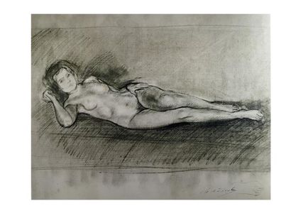 Charles de ZIEGLER, 1890-1962 [CH] «Femme nue étendue», dessin ( 44x58 cm). Signé...