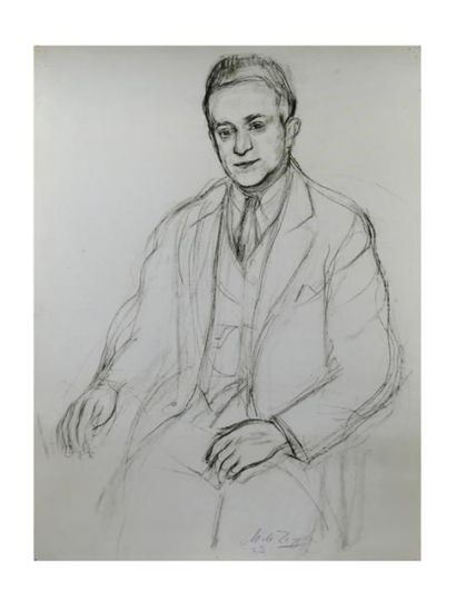 Charles de ZIEGLER, 1890-1962 [CH] «Homme assis», 1925, dessin ( 58x45 cm). Signé...