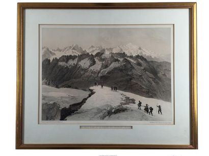 BAYOT « Le Mont-Blanc et la chaîne des Aiguilles Rouges » lithographie ( 22x31 cm)....