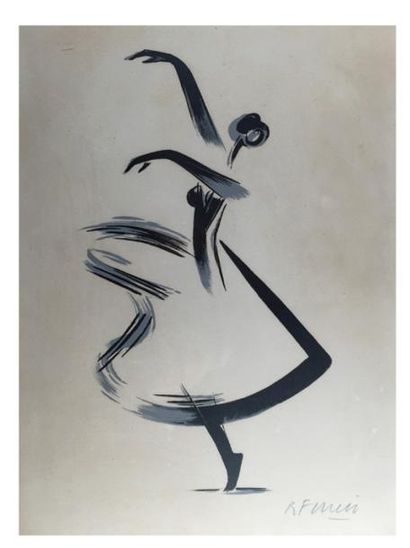 Robert FERRERO « Danseuse », lithographie (37.5x28 cm). Signé b.d. Encadré.